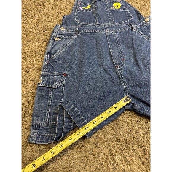 Vintage LOONEY TUNES Tweety Bird Shortalls Jumper Shorts Y2k 90s Oversized SMALL - Picture 8 of 10